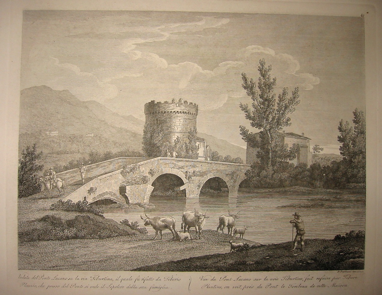 Parboni Pietro (attivo a Roma nella prima metà  del XIX Secolo) Veduta del Ponte Lucano su la via Tiburtina... 1829 Roma